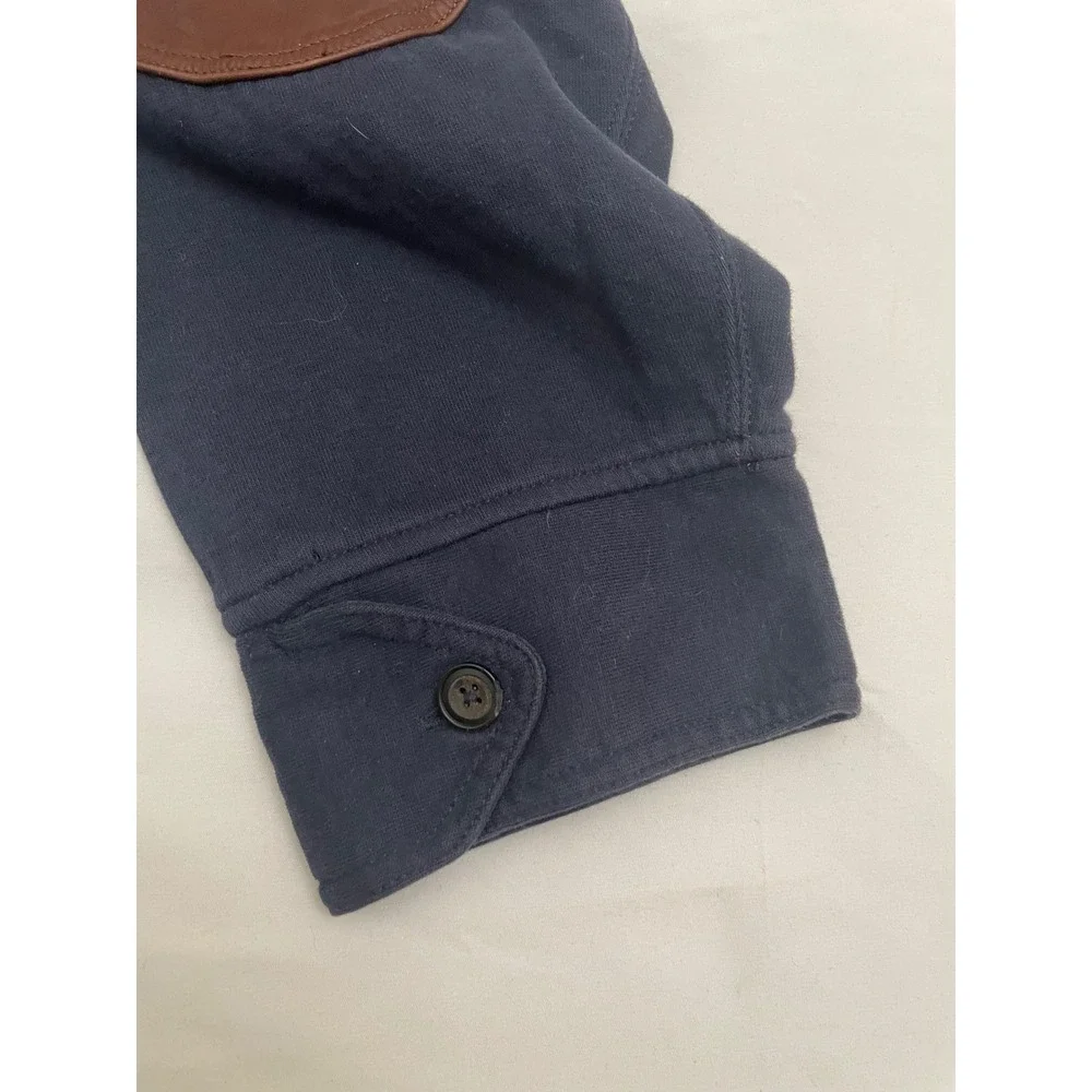 Vintage Polo Ralph Lauren Cardigan XL Blue Utility Pockets Leather Elbow Patches
